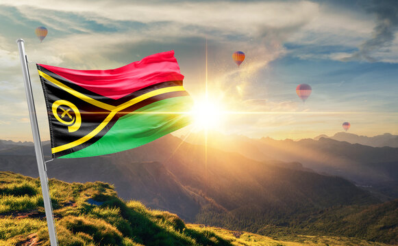 Vanuatu flag waving in beautiful scenery. Vanuatu national flag for independence day.
