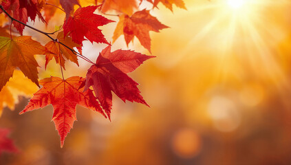 Fototapeta premium 右側に大きな余白を確保し左側へ色密度を寄せる片寄せレイアウトで多言語コピーも崩れないCV志向の秋季キャンペーン背景.生成AI