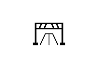 A black barrier icon atop a minimalist road illustration
