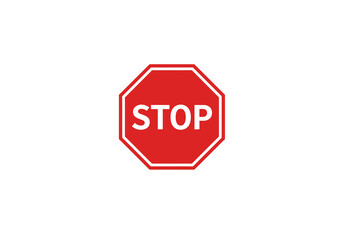A red stop sign with a white border and the word STOP in white centered on a white background