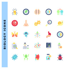 25 Biology Flat icons pack. vector illustration.