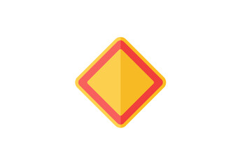 Yellow diamond sign with a red border on a white background