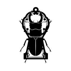 A silhouette of a stag beetle with a decorative geometric tribal pattern around it, a detailed tattoo.