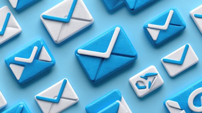 A collection of blue envelope icons on a light blue background, representing communication, email, and technology in digital marketing. Perfect for business and marketing themes.