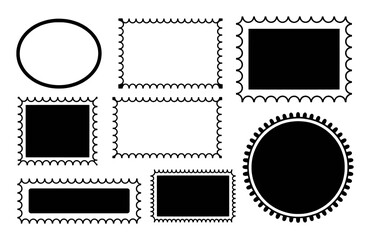 Collection of Black and White Stamp Frames and Shapes
