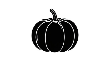 A simple black silhouette of a pumpkin with white outlines on a transparent background