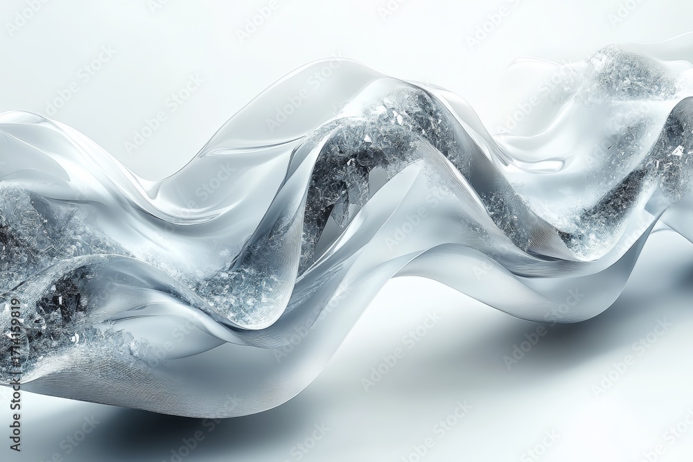 Poster elegant abstract composition featuring translucent, flowing elements infused with shimmering ice and