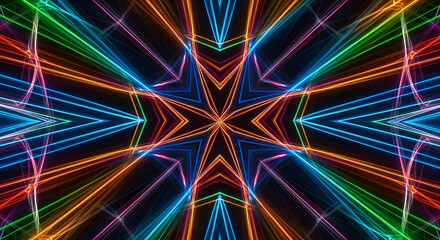 Kaleidoscopic Light Show: A Vibrant Display of Geometric Patterns.