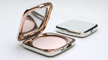 Cosmetic powder compact isolated on white background, beauty and makeup product