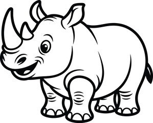 Cute cartoon rhinoceros with a friendly smile and two horns on its nose