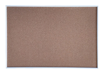 Blank cork board isolated on white background. Empty bulletin board mockup with clean frame, perfect for design presentation, message board template, advertising, announcement display, office, school,