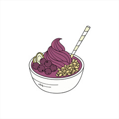 Delicious acai bowl with berries banana slices and granola