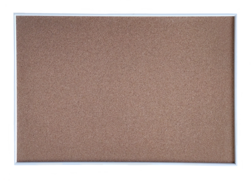 Blank cork board isolated on white background. Empty bulletin board mockup with clean frame, perfect for design presentation, message board template, advertising, announcement display, office, school,