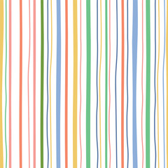 Colorful striped seamless pattern. Cute hand drawn stripes, geometric repeat background, wallpaper, textile design, gift paper, fabric. Vector strokes, lines shape backdrop.