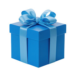Obraz premium A single blue gift box with a ribbon on a completely dark setting on transparent background