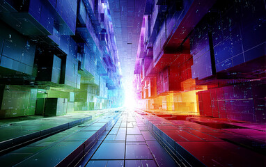 Vibrant and Futuristic Digital Cityscape with Colorful Cubes