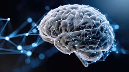 An abstract representation of a human brain with interconnected neural networks and glowing nodes, symbolizing intelligence, technology, and the evolution of human thoughts.