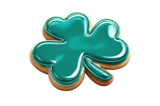 Teal Clover Shaped Cookie on Transparent Background