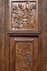 Burgos (Spain). Detail of the entrance to the Church of San Nicolás de Bari in the city of Burgos.