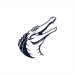 Stylized alligator head with open mouth and sharp teeth in dark blue outline