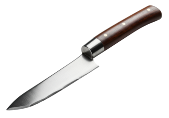Isolated Chef Knife with Wooden Handle and Stainless Steel Blade for Food Preparation
