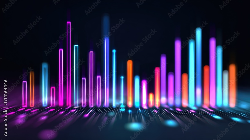 Poster a vibrant digital sound wave visualization showcasing colorful bars that represent audio frequencies