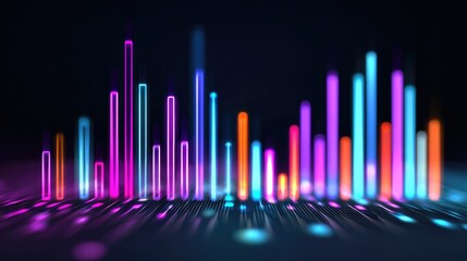 A vibrant digital sound wave visualization showcasing colorful bars that represent audio frequencies. Perfect for illustrating music, technology, or sound-related concepts.