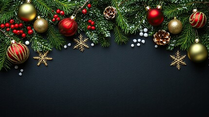 Festive Christmas Arrangement with Ornaments and Pine Branches