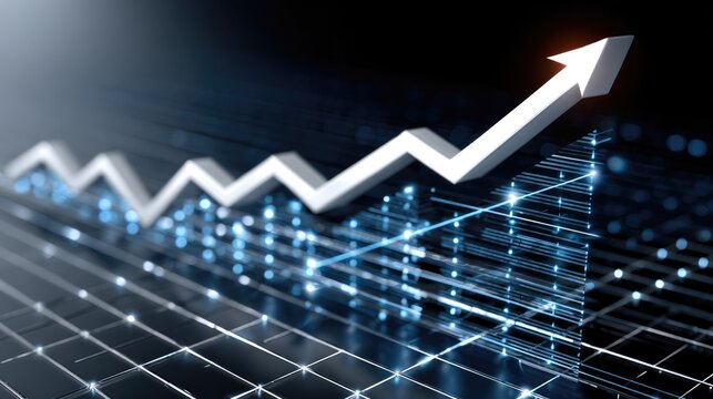 A modern digital graph illustrating business growth and progress, featuring a rising arrow on a grid. Ideal for showcasing success, finance, and strategic planning. - Powered by Adobe