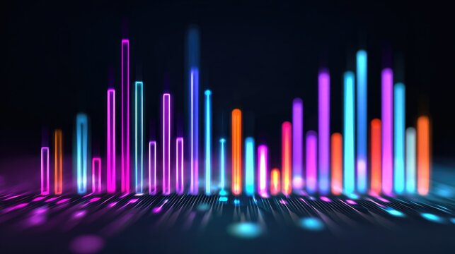 A vibrant digital sound wave visualization showcasing colorful bars that represent audio frequencies. Perfect for illustrating music, technology, or sound-related concepts.