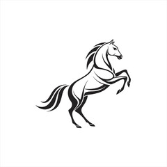 Obraz premium Stylized black horse rearing up on white background