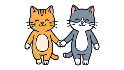 Charming Companions: Two adorable cartoon cats holding hands, symbolizing love and friendship, set against a vibrant backdrop, celebrating togetherness