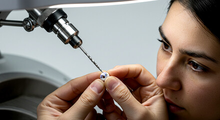Female Jeweler Drilling a Bead