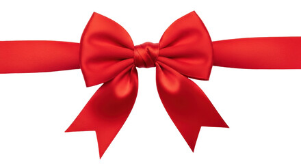 Isolated shiny red satin gift bow and ribbon for decorations, holiday and party theme