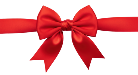 Isolated shiny red satin gift bow and ribbon for decorations, holiday and party theme