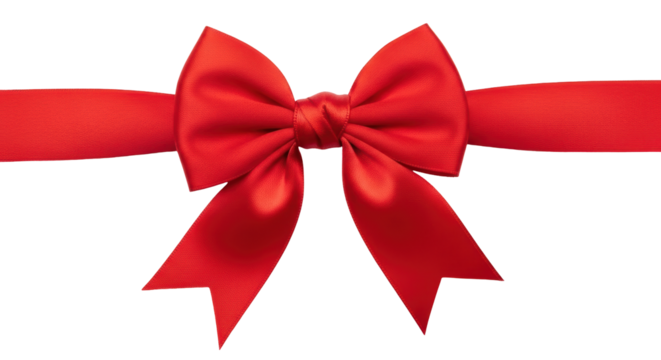 Isolated shiny red satin gift bow and ribbon for decorations, holiday and party theme