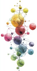 Abstract design of colorful orbs connected by thin lines