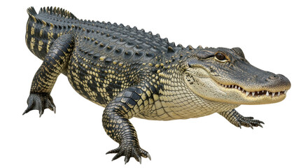 Isolated Alligator Lying Down, Baring Teeth Showing Power, Ready to Attack and Survive