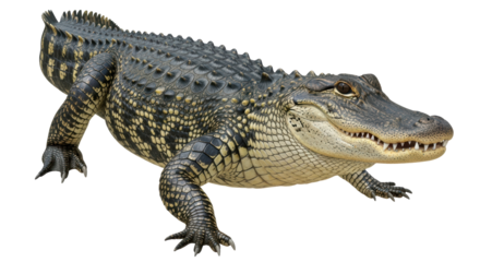 Isolated Alligator Lying Down, Baring Teeth Showing Power, Ready to Attack and Survive