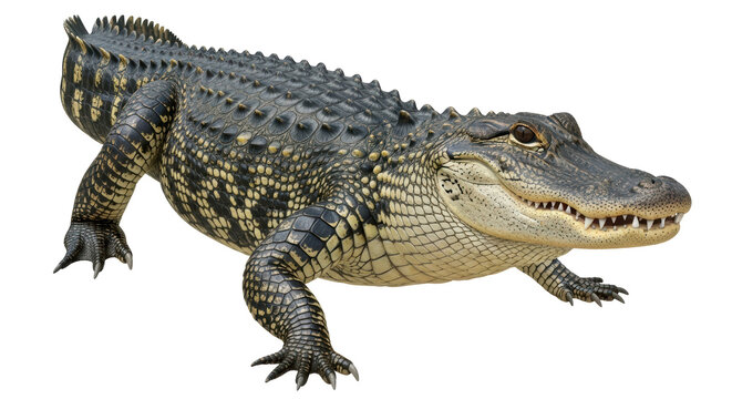 Isolated Alligator Lying Down, Baring Teeth Showing Power, Ready to Attack and Survive