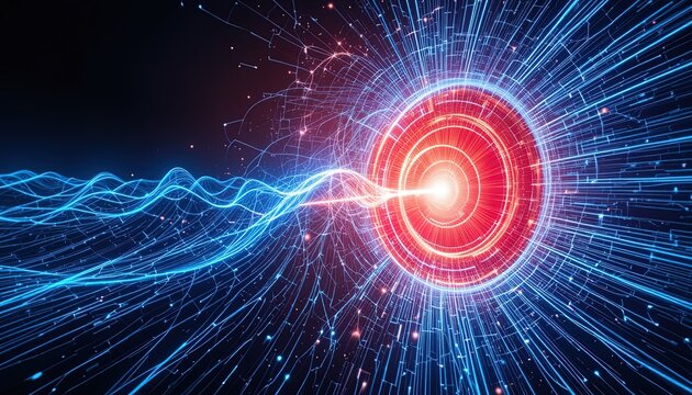 Futuristic energy core pulses with vibrant light, radiating power and advanced technology in a modern display