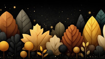 Autumn Forest Illustration with Colorful Leaves and Dark Background