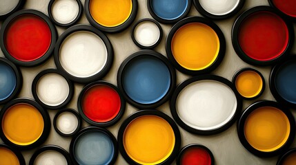 Colorful Round Plates in Artistic Arrangement on a Wall