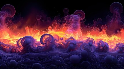 Abstract Colorful Waves with Fiery Hues in Digital Art Composition
