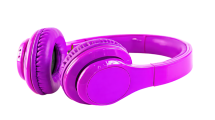 Vibrant Purple Over Ear Headphones on Transparent Background