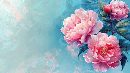 Elegant Floral Arrangement of Pink Peonies on Soft Blue Background