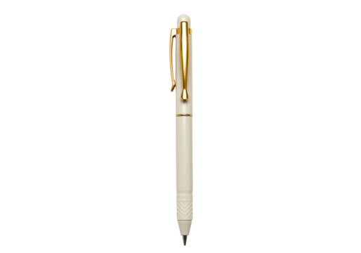 Isolated ivory pen with gold clip on neutral background for writing or note taking, drawing
