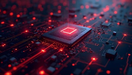 Abstract technology network with interconnected nodes and data streams, dark background with neon accents, modern digital design .