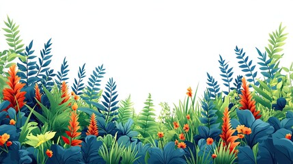 Lush Tropical Foliage with Colorful Flowers and Green Leaves