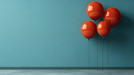 Bright Red Balloons Against Soft Blue Wall with Minimalist Design